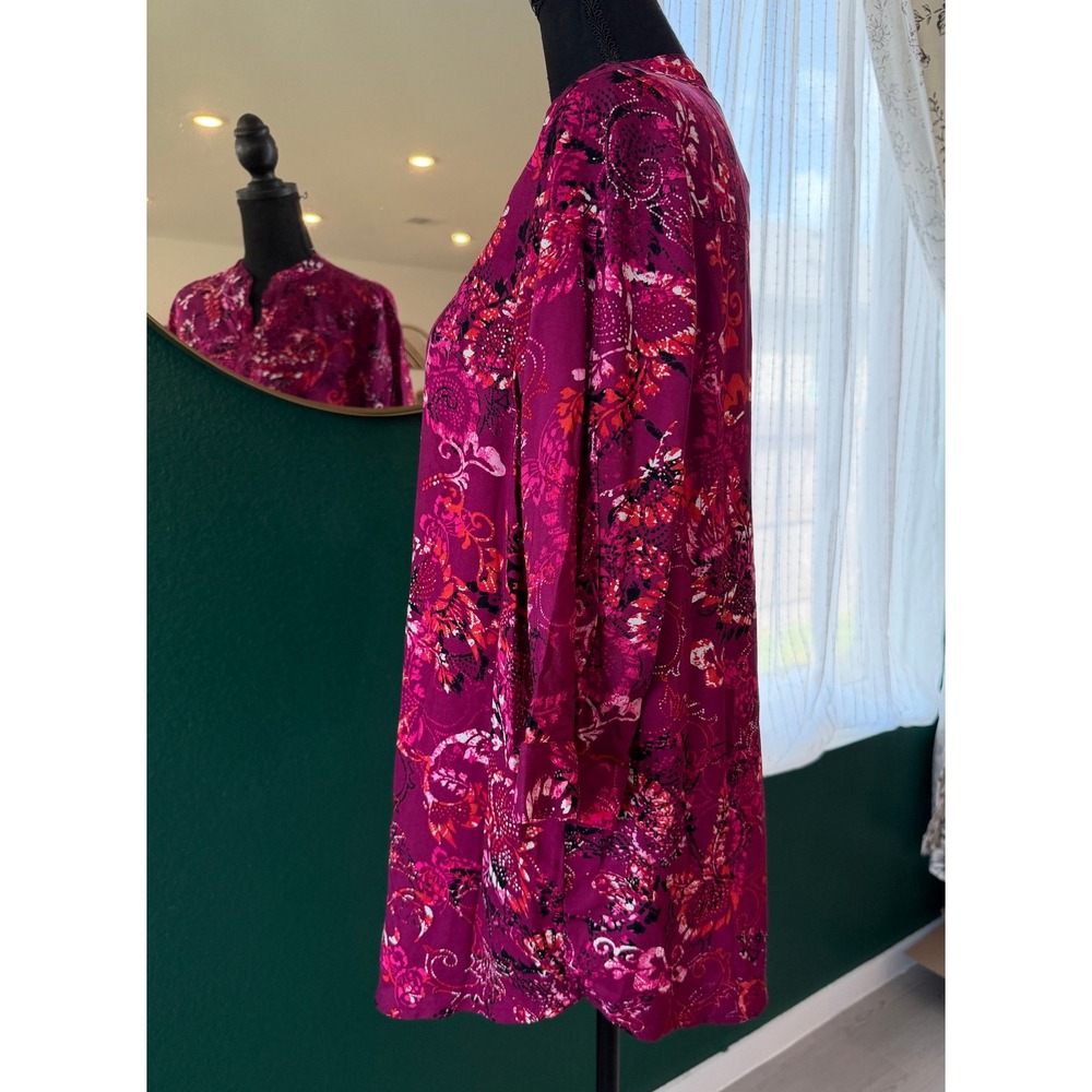 Woman Within Magenta Pink Floral Paisley Tunic Top Popover Shirt Size 12 S New - Picture 2 of 8